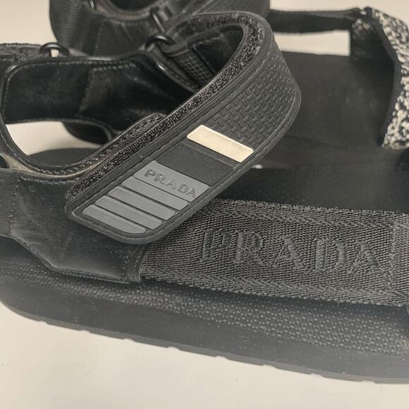 Prada Nomad Velcro Strap Dad Sandal Black Chunky Flat Platform Flatform EU 38.5 - Picture 8 of 9